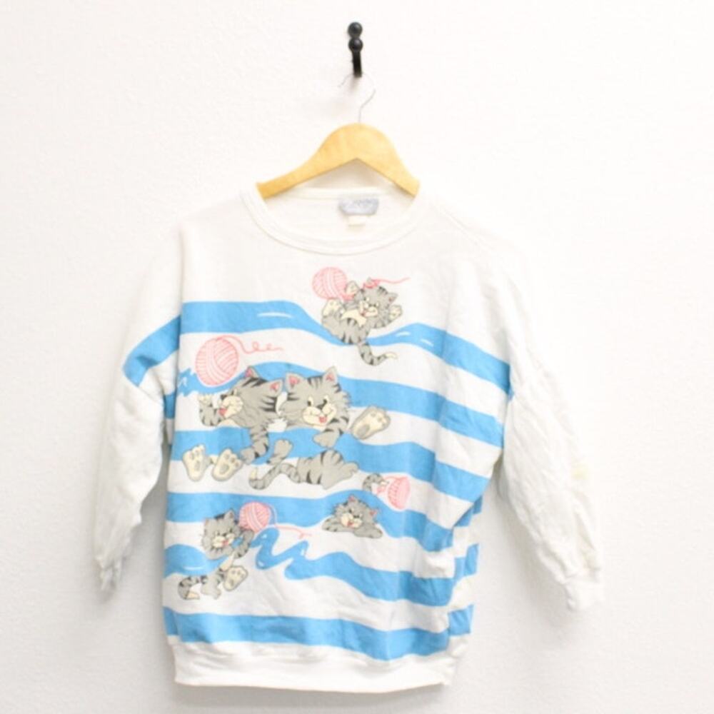 Vintage 80s Kitty Cats Playing With Yarn Sweatshirt Mens Large Kittens